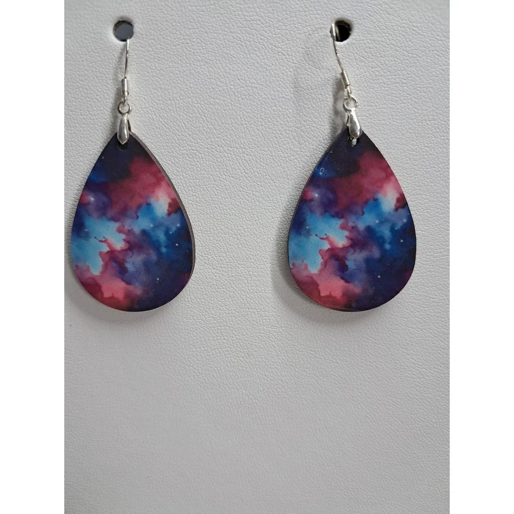Galaxy Nebula Teardrop Dangle Earrings Blue Purple‎ Pink Space Celestial Jewelry